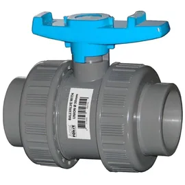 AquaForte PVC Kugelhahn mit beidseitigen Überwurf "Econo-Line", Klebeanschluß für Ø 50 mm (Außendurchmesser) Rohre