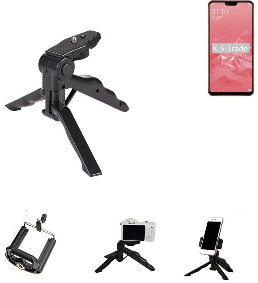 K-S-Trade für Oppo A3s Smartphone-Halterung, (Stativ Tisch-Ständer Dreibein Handy-Stativ Ständer Mini-Stativ) schwarz