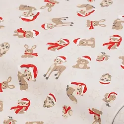 Baumwollstoff Weihnachtliche Tiere "Mona", hellgrau-color