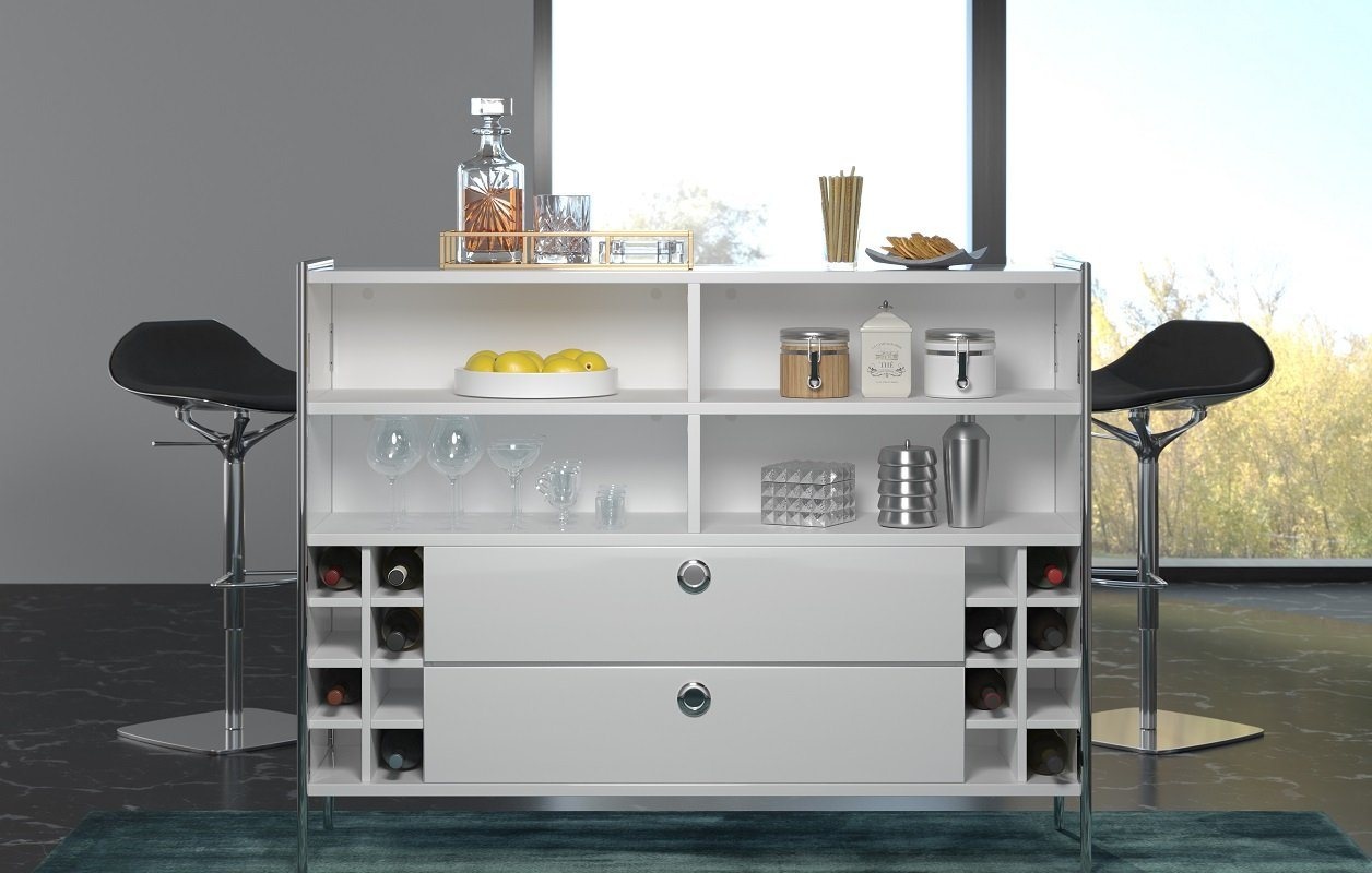 Preisvergleich Produktbild trendteam Vitrine Regalschrank Barschrank Infinity, weiß Hochglanz weiß