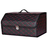 KAJAME Zusammenklappbarer Leder Auto Kofferraumtaschen Taschen Kofferraumtasche für FIAT 500L 500X Idea Tipo 124 Spider 500 TIPO Kofferraum-Organizer Autozubehör,F-XL-Black and red line