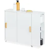 Relaxdays Nischenschrank, 4 Fächer, WC-Bürstenhalter, HxBxT: 62 x 19,5 x 64 cm, Bad, MDF, Bambus, Rollwagen, weiß/natur