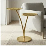 FineBuy Beistelltisch Gold 57cm Alu Anstelltisch Blatt Wohnzimmertisch Couchtisch Rund