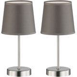 ETC Shop Tischleuchten Wohnzimmer Nachttischlampe Leselampe Tischlampe grau, Textil, Metall nickel matt, 1x E14,DxH 14x32 cm, 2er Set