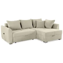 luma-home schönes für dein zuhause Ecksofa mit Schlaffunktion und Bettkasten 236/160/81 cm, Ottomane beidseitig montierbar, Cord Grau / 15201 - Beige