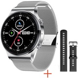 TPFNet Smart Watch / Fitness Tracker IP68 für Damen & Herren - Milanaise Armband - Android & IOS - Silber