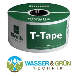 T-Tape 22mm, Wandstärke 8 mil (0,25mm), Tropferabstand 30 cm, Wasserabgabe je Tropfer 1 l/h, 1695 m/Rolle Typ: T-Tape 708-30-340