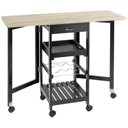 Küchenwagen MAXIMEX, schwarz (schwarz, braun, silberfarben), B:97cm H:77cm T:37cm, MDF, Stahl, Kunststoff, Rollwagen, mit ausklappbaren Seitenteilen, rollbar