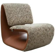 KAWOLA Sessel HAZEL Loungesessel Stoff multi beige / Kunstleder braun