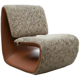 KAWOLA Sessel HAZEL Loungesessel Stoff multi beige / Kunstleder braun