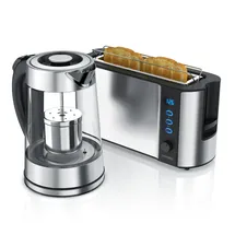 Arendo Frühstücks Set in Edelstahloptik Wasserkocher (mit Teesieb) & Toaster