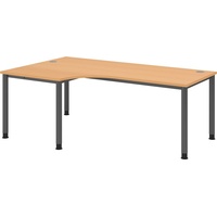 bümö höhenverstellbarer Eckschreibtisch H-Serie 200x120 cm in Buche, Gestell in Graphit - PC Tisch für's Büro manuell höhenverstellbar, Compu...