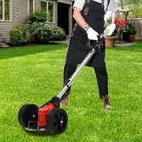 2000W Akku Rasentrimmer mit 3 Arten Aluminium Schneidklingen, Faltbares Lithium Akku Rasenkantenschneider mit 2 Rädern, Einstellbar Rasentrimmer Kantenschneider mit Teleskop-Stiel (Rot)