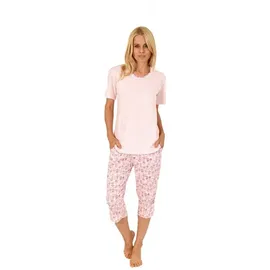 Normann Wäschefabrik Eleganter Damen Capri Pyjama Schlafanzug mit Spitzenbesatz – auch in Übergrössen, | rosa | 60-62