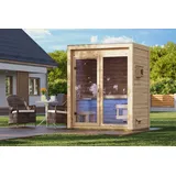 Karibu Saunahaus Außensauna Gartensauna Hycore 1 unbehandelt Ofen 9 kW  externe Strg easy 38mm Massivholz 191x145x232 cm