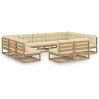 vidaXL 11-tlg Garten-Lounge-Set Kissen Honigbraun Massivholz