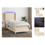 vidaXL Boxspringbett mit Matratze & LED Creme 100x200 cm Stoff