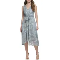 Tommy Hilfiger Damen Ärmellos Midi Faux Wrap Chiffon BL/EUCLPTS, Bl/Euclpts, 36 - 38