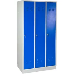 PROREGAL Garderobenschrank Ermine mit 3 Türen | HxBxT 178x89x50cm | Lichtgrau/Blau