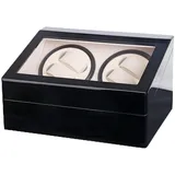 BYUAK Automatikuhren Uhrenbeweger 4+6, Uhrenbox Watch Winder Mute für Uhren Luxuriöser Uhrenwender Aufbewahrung Aufbewahrungs Vitrine Glasdeckel, Batteriebetrieb oder Netzteil (Schwarz)