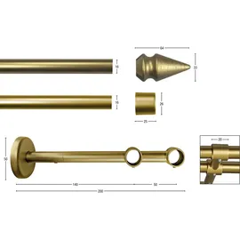 GARESA Gardinenstange GARESA "SPYRNA", gold (mattgoldfarben), L:250cm Ø:16mm, Holzwerkstoff, Metall, Gardinenstangen, Vorhanggarnitur, verlängerbar, Spitze, ohne Ringe