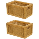 Krines Home Regalkorb Set/2 Regalkorb Aufbewahrungskorb geflochten Rattan (Klein-Mehrfarbig) (2-teiliges Set), Korbset Aufbewahrung Regal Schrankkorb Korb, ca. 20 x 32 x 17,5 cm beige