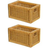 Krines Home Regalkorb Set/2 Regalkorb Aufbewahrungskorb geflochten Rattan (Klein-Mehrfarbig) (2-teiliges Set), Korbset Aufbewahrung Regal Schrankkorb Korb, ca. 20 x 32 x 17,5 cm beige