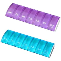 2 Stück Tablettenbox 7 Tage klein – Pillendose & Pillenbox für Medikamente, Nahrungsergänzung & Vitamine, Kompakte Medikamentenbox 7 Tage für unterwegs, ideal zur täglichen Aufbewahrung