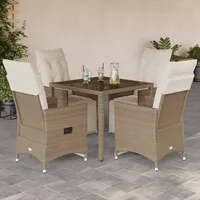 vidaXL 5-tlg. Garten-Bistro-Set mit Kissen Beige Poly Rattan
