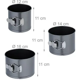 Relaxdays Springform Set 5-teilig, Ø 12, 14, 16, 18, 20 cm, Stahl, Antihaftbeschichtung, runde Backformen, anthrazit