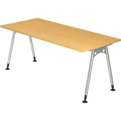 bümö manuell höhenverstellbarer Schreibtisch 180x80 cm in Buche - PC Tisch höhenverstellbar & groß, höhenverstellbarer Tisch Büro, großer