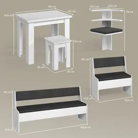 livinity® Eckbankgruppe, Weiß 210 x 120 cm mit Tisch