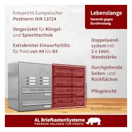 AL Briefkastensysteme Durchwurfbriefkasten Edelstahl Silber