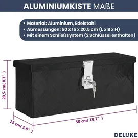 deluke DELUKE® Aluminiumbox mit Deckel Abschließbar Alubox Deichselbox Alu Anhängerbox Werkzeugkiste Transportbox Metallkiste, 50x15x20,5cm Schwarz