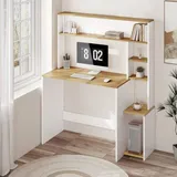 EUGAD schriftSchreibtisch, Computertisch, 5-stufiges Bücherregal, mit Stauraum - Weiß/Braun