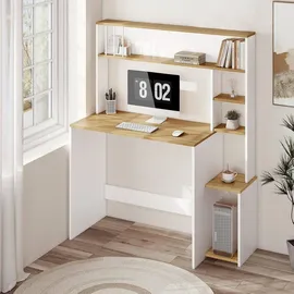 EUGAD schriftSchreibtisch, Computertisch, 5-stufiges Bücherregal, mit Stauraum - Weiß/Braun
