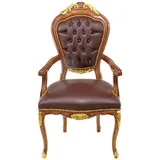 Casa Padrino Luxus Barock Mahagoni Stuhl mit Armlehnen - Luxus Schreibtisch Stuhl