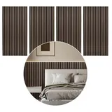 4x Akustikpaneel Holz 120x60 cm Wandpaneele MDF-Lamellen auf PET-Filz, Lamellenwand Schallschutz Raumakustik Schwarznuss