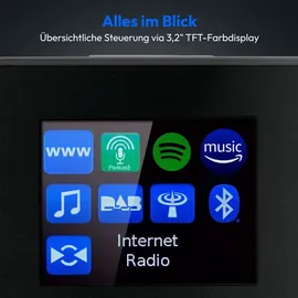 Medion P85444 2.1 Internetradio mit Subwoofer (DAB+, UKW Radio, Spotify Connect, WLAN, Bluetooth, Streaming, Equalizer, Farbdisplay, USB, AUX, Wecker, Schlummerfunktion, Sleep Timer) Titan