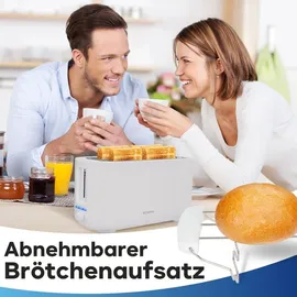 Bomann Bomann® Toaster mit 2 Scheiben mit Auftau-, Aufwärm- und Schnellstoppfunktion, mit Brötchenaufsatz, 1400W, TA6070CB, Weiss