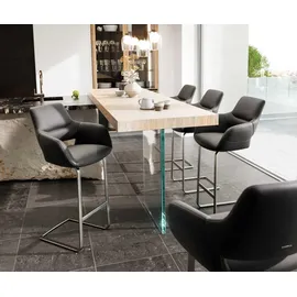 DeLife Barstuhl Yago-Flex Echt-Leder Schwarz Freischwinger flach Edelstahl Taschenfederkern
