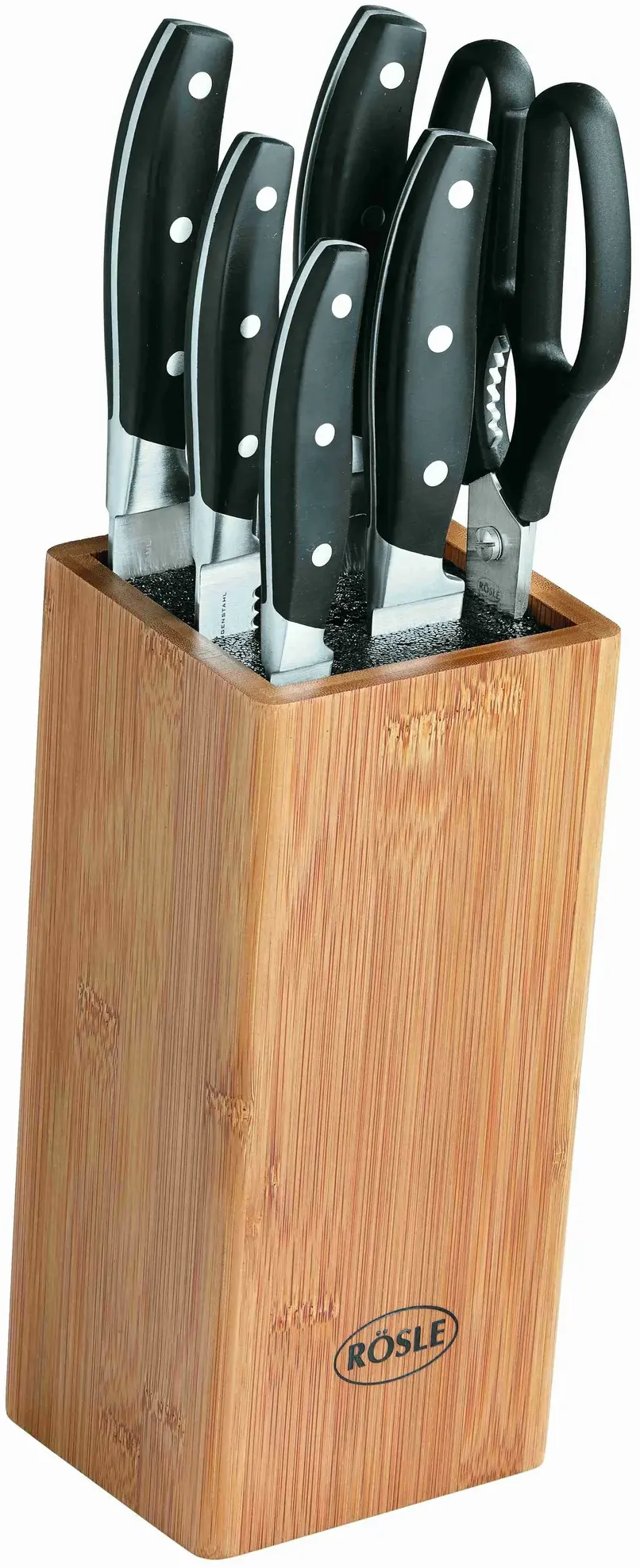 Messerblock RÖSLE "Cuisine" Messerblöcke braun (braun, schwarz) Messerblock aus Bambusholz mit 5 Messern und Küchenschere, Klingenspezialstahl