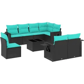 vidaXL Gartensofa-Set mit Kissen, schwarzes Polyrattan