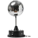 satisfire LED Spiegelkugel 13cm mit Standfuß - 18 bunte LED Batterie und USB Betrieb - silber