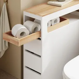 SoBuy Badezimmerschrank Schmal 65 x 23 x 82 cm Weiß Holz