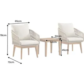 Riess-Ambiente Outdoor Gartenlounge ROPE natur taupe Akazie 2er-Sitzgruppe inkl. Tisch und Kissen