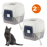 GarPet 2x Große Eck Katzentoilette Katzenklo Ecke mit Deckel geschlossen XXL Ecktoilette Katzen Haubentoilette Filter Schaufel Doppelpack Sparpaket