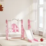 4-in-1 Kinderspielset Mit Rutsche, Schaukel, Basketballkorb, Rutsche Und Schaukel, 147,5 X 160 X 107 Cm, Rosa