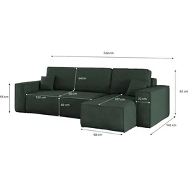 Kaiser Möbel Ecksofa mit schlaffunktion und bettkasten, Sofa L-form, Couch L-form BEST Dicker Cord Rechts Grün - dunkelgrün
