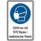 Kombischild, Zutritt nur mit FFP2 Maske/medizinischer Maske  - 200 x 300 x 2 mm Aluverbund